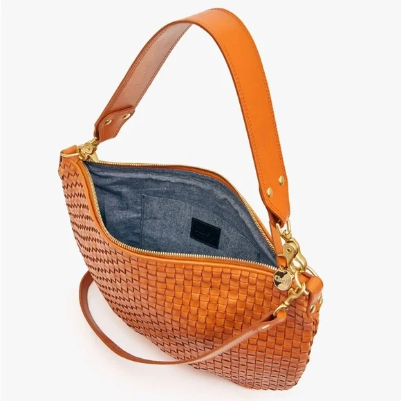 Clare V Tan Leather Shoulder Bag with Woven Texture - Picture 3 of 9